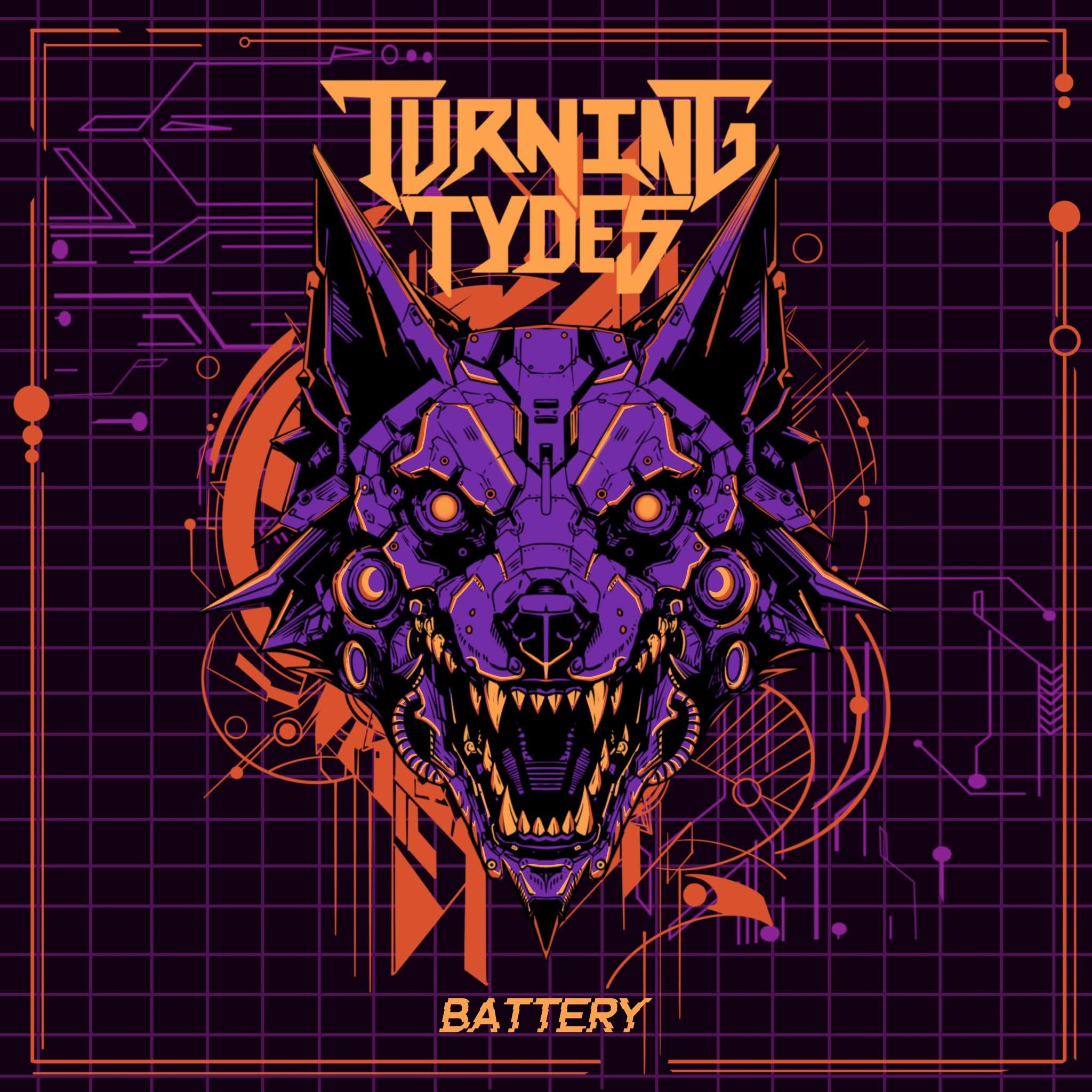Battery artwork: a purple mechanical wolf with orange circuitry